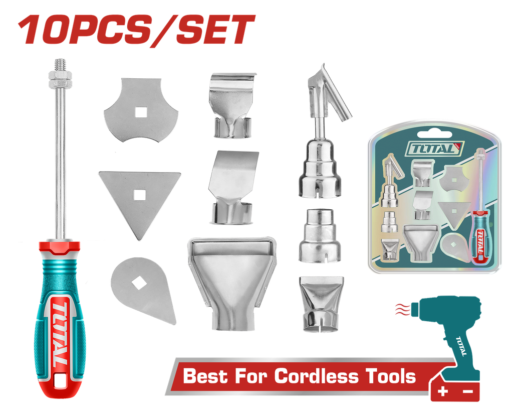 KIT DE ACCESORIOS PARA PISTOLA DE  CALOR  X 10 PZS INDUSTRIAL SUPER TOTAL (TBA1011)