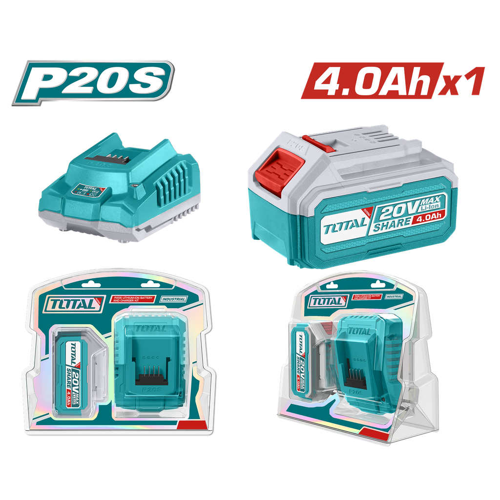 KIT DE BATERIA Y CARGADOR DE 20V 4.0AH INDUSTRIAL TOTAL (UTFBCPK1214)