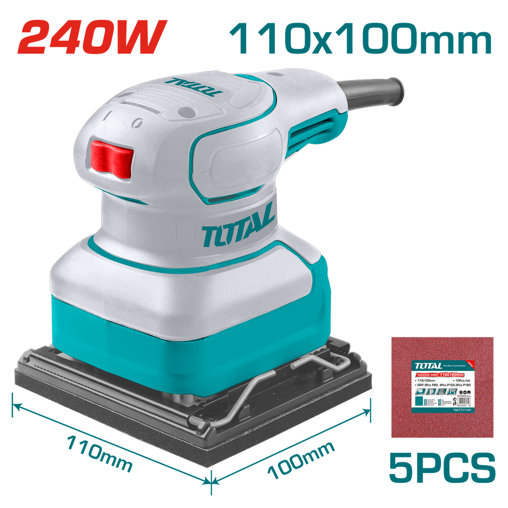 LIJADORA DE PALMA 4 3/8"X 4" 240W INCLUYE 5 LIJAS INDUSTRIAL  SUPER  TOTAL (UTF2241108)