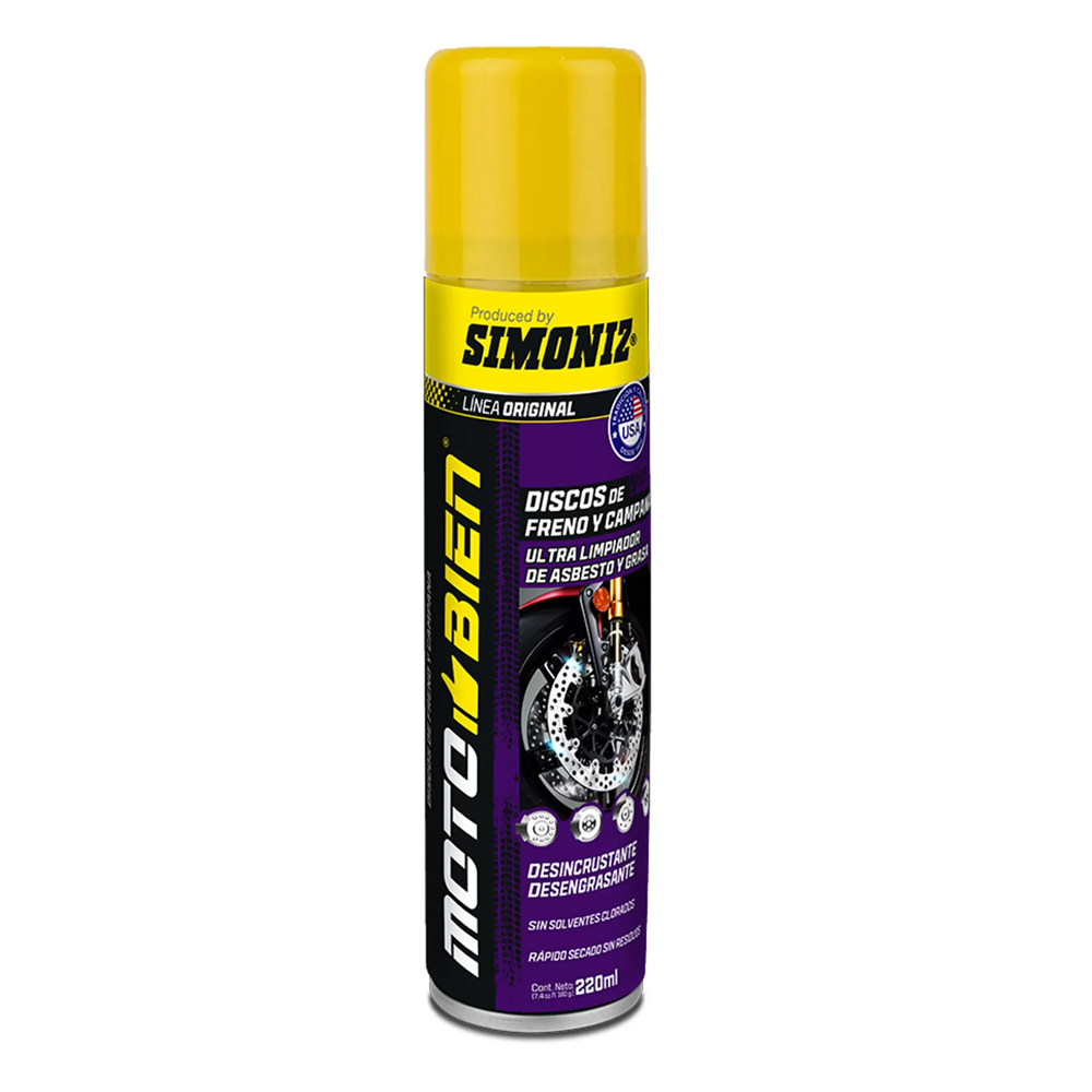 LIMPIADOR DESENGRASANTE DE FRENOS DE DISCO Y CAMPANA MOTO BIEN 220ML SIMONIZ (209376)