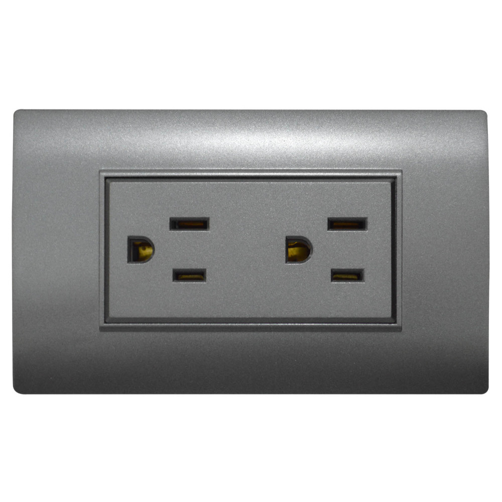 LINEA BK PLUS GRIS INCRUSTAR TOMA DOBLE 110-220 (118K-06-FMGRY) (HT20708)