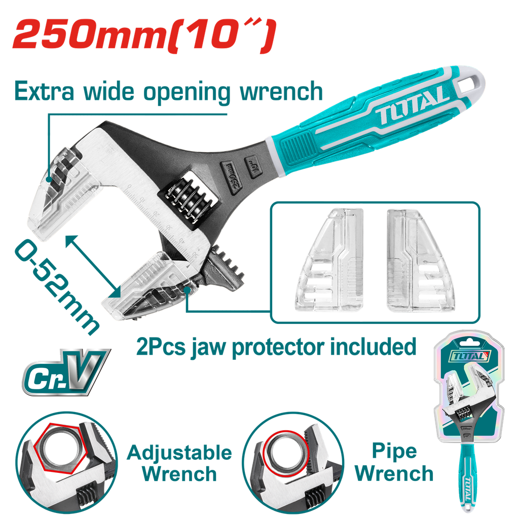 LLAVE AJUSTABLE 10" ENCAUCHETADA  2 EN 1 INDUSTRIAL SUPER TOTAL (THT10210G)