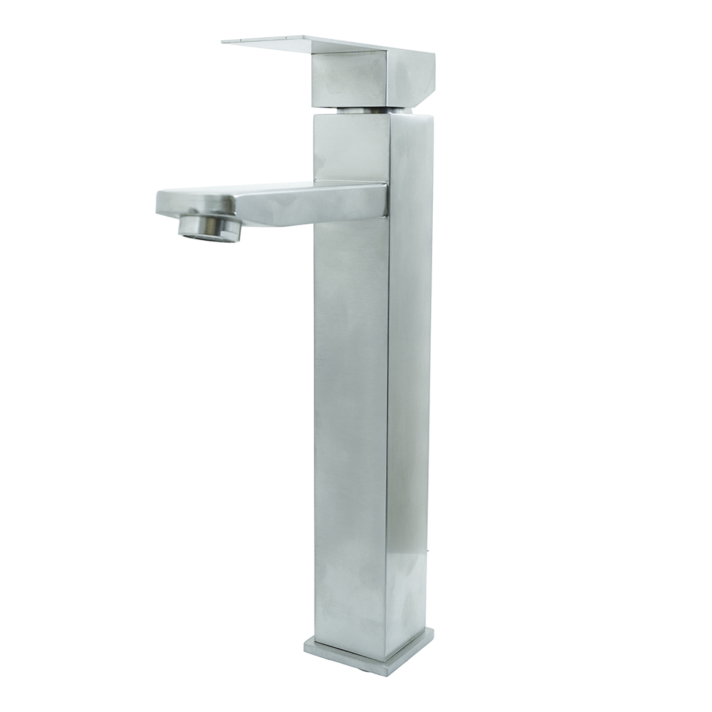 LLAVE LAVAMANOS MONOCONTROL ACERO INOXIDABLE CUADRADA
SATINADA  ALTA 30 CM
UDUKE
(HT2033)