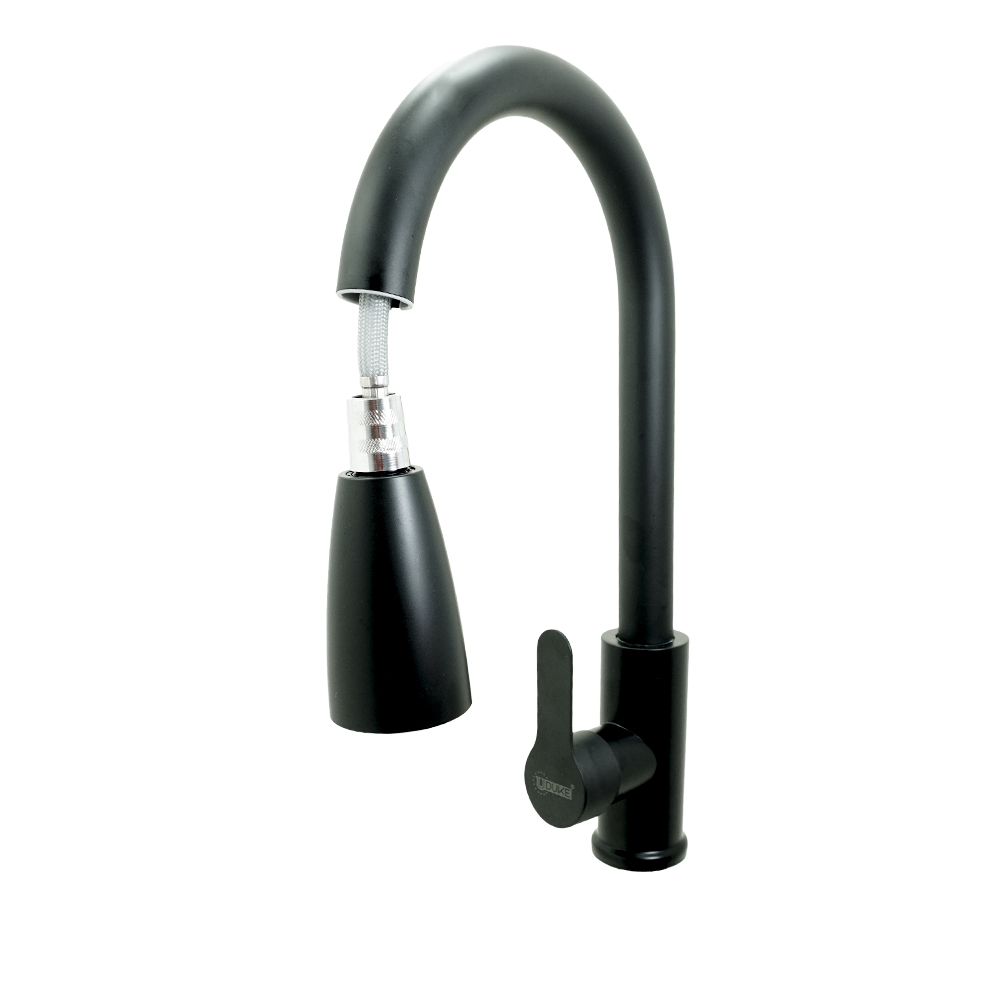 LLAVE LAVAPLATOS CABEZA EXTRAIBLE MONOCONTROL  ACERO INOXIDABLE REDONDA NEGRA UDUKE(HT2038)