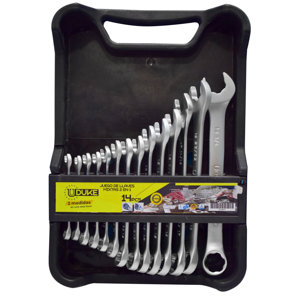 LLAVE MIXTA 2 EN 1 JUEGO X 14 (6-19MM - 1/4-3/4) CR/V UDUKE (HTY0075)