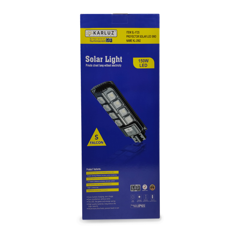 LUMINARIA SOLAR ALUMBRADO PUBLICO 150W 3.2V S-FALCON KARLUZ (KL-2902)