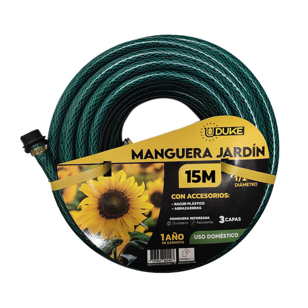 MANGUERA DE JARDIN UDUKE USO DOMESTICO X 15 METROS (SUAN)ACOPLE RAPIDO Y PISTOLA