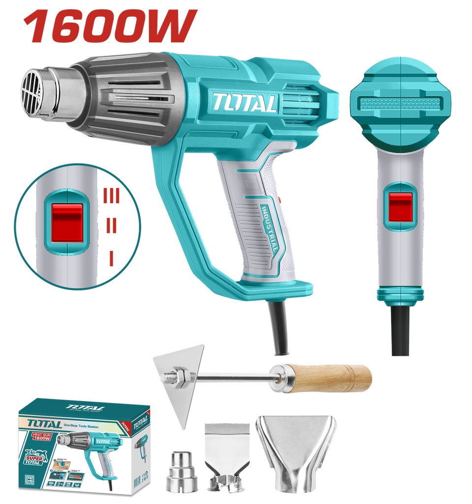 PISTOLA CALOR 1600W  INCLUYE 3 BOQUILLAS Y 1 RASCADOR  INDUSTRIAL TOTAL (UTB16078)