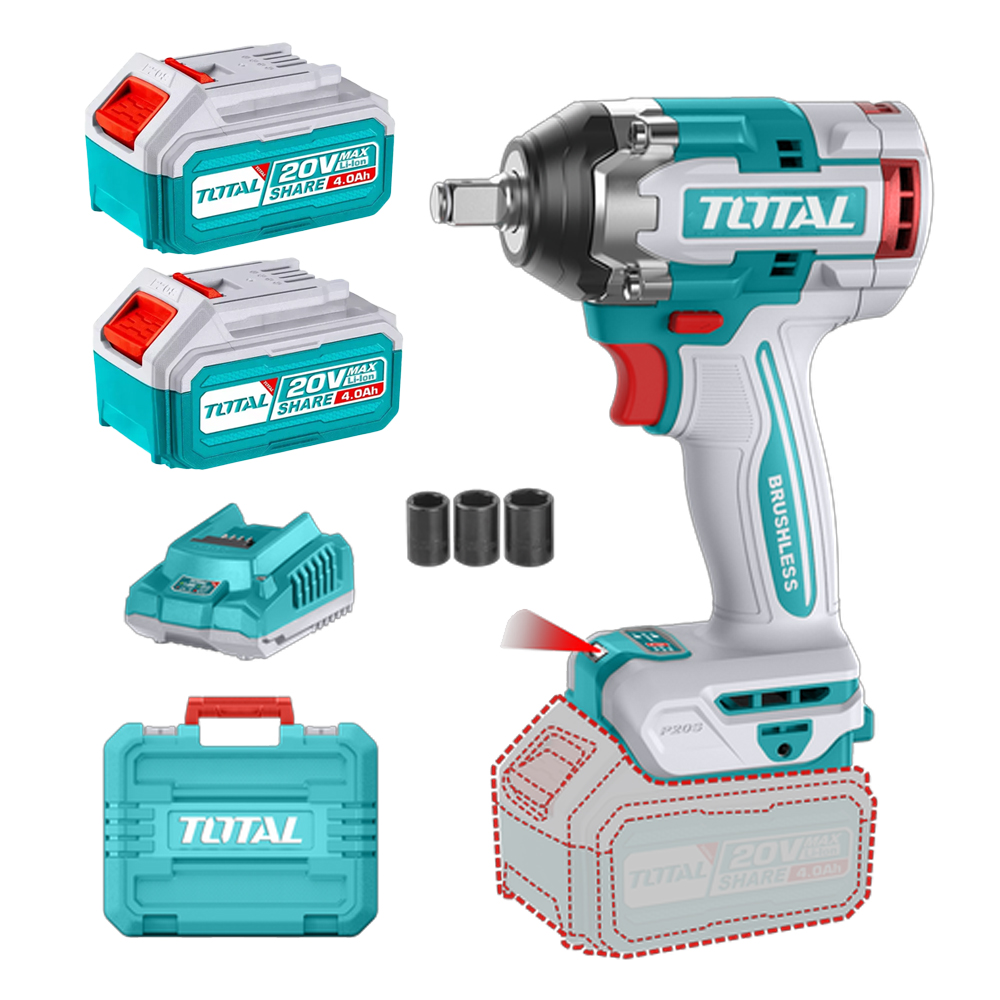 PISTOLA IMPACTO INALAMBRICA 1/2 20V 500 NM INCLUYE 2 BATERIAS 1 CARGADOR SUPER TOTAL (UTIWLI2050)