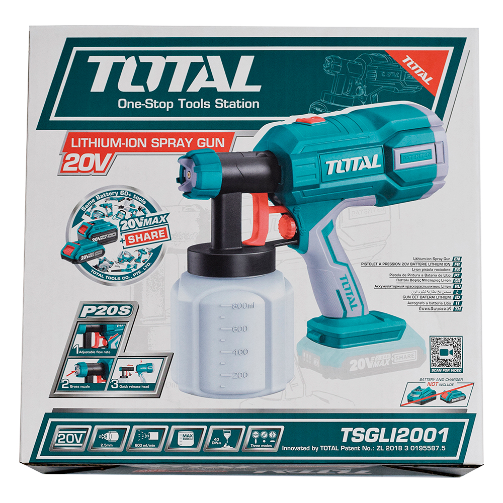 PISTOLA PINTAR INALAMBRICA 800ML 20V BATERIA Y CARGADOR NO INCLUIDO TOTAL (TSGLI2001)
