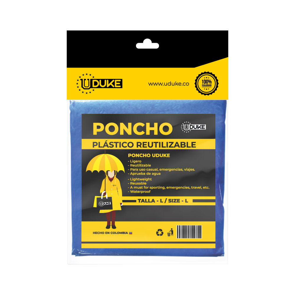PONCHO IMPERMEABLE PARA LLUVIA PLASTICO ADULTO UDUKE
