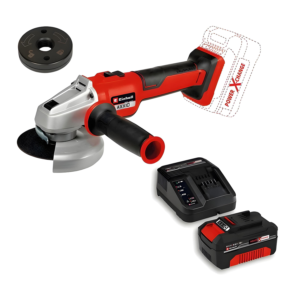 PULIDORA INALAMBRICA 4 1/2" 18V INCLUYE BATERIA 4.0AH Y CARGADOR EINHELL AXXIO BRUSHLESS(18/115 Q) (4431150)