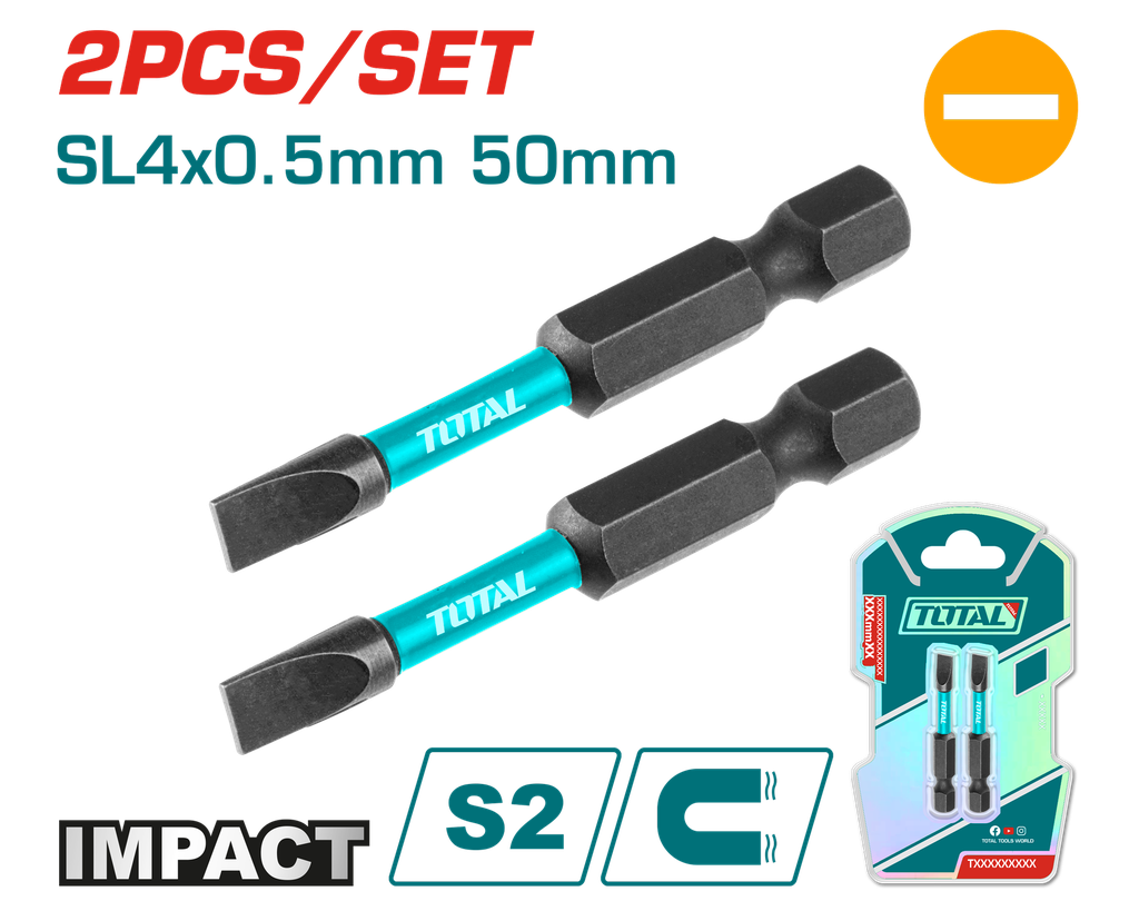 PUNTAS TALADRO IMANTADA 4x0.5MM 50MM (-) (-) JUEGO X 2 PZS INDUSTRIAL SUPER TOTAL (TACIM71SL450)