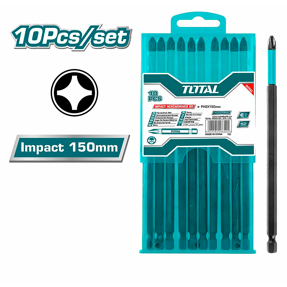 PUNTAS TALADRO INMANTADAS PARA DESTORNILLADOR DE IMPACTO (+) X 10 PZS 150MM INDUSTRIAL TOTAL (TACIM16PH263)
