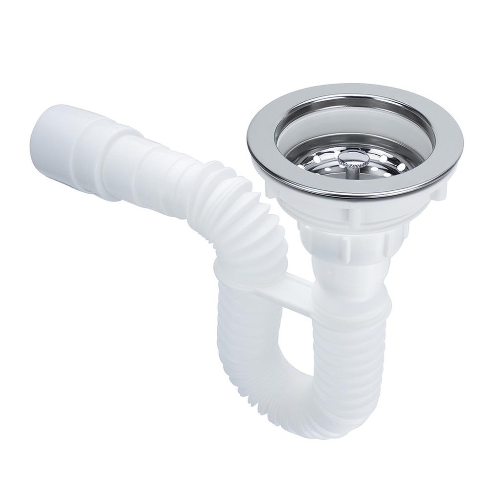 SIFON LAVAPLATOS FLEXIBLE BLANCO CON CANASTILLA 4 BOCCHERINI (SCLP)