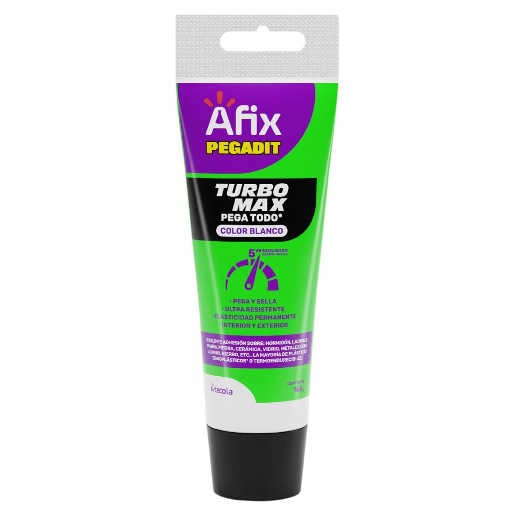 SILICONA Y SELLADOR ELASTICO TURBO MAX AFIX PEGADIT BLANCO 165 G (PEGA TODO)