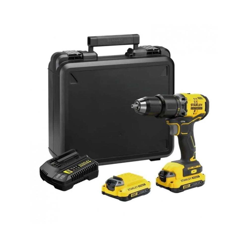 TALADRO ATORNILLADOR RECARGABLE STANLEY 2 BATERIAS PERCUTOR 1/2  20V SIN ESCOBILLAS (SBD715C2K-B3) MALETA PLASTICA
