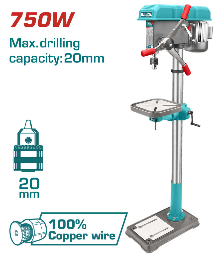 TALADRO DE BANCO 50/64" 750W INDUSTRIAL 16 VELOCIDADES TOTAL (UTDP207505)