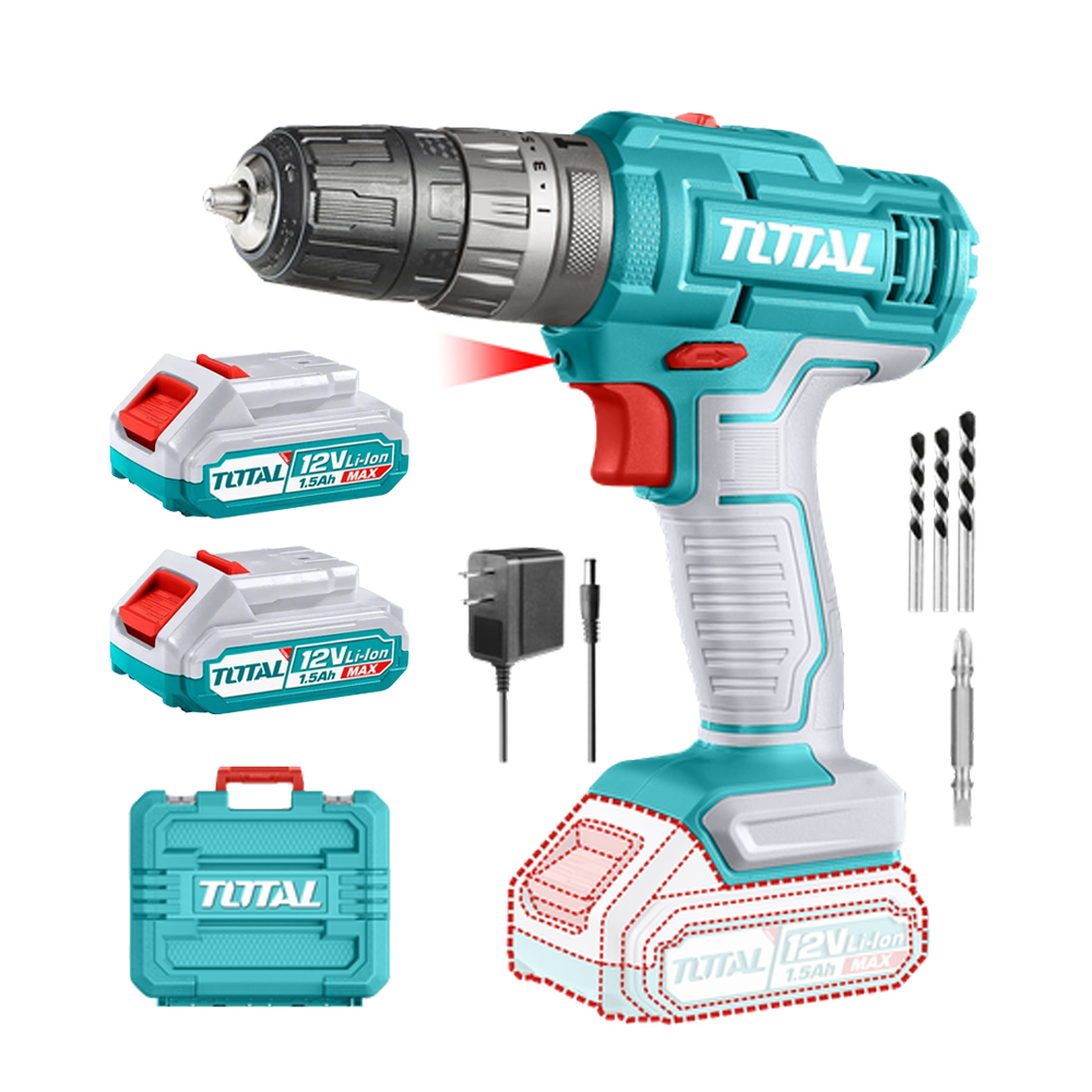 TALADRO DE IMPACTO INALAMBRICO 3/8" 12V INCLUYE 2 BATERIAS, 1 CARGADOR, 3 BROCAS Y  1 PUNTA TALADRO (+)(-) SUPER TOTAL (UTIDLI1228)