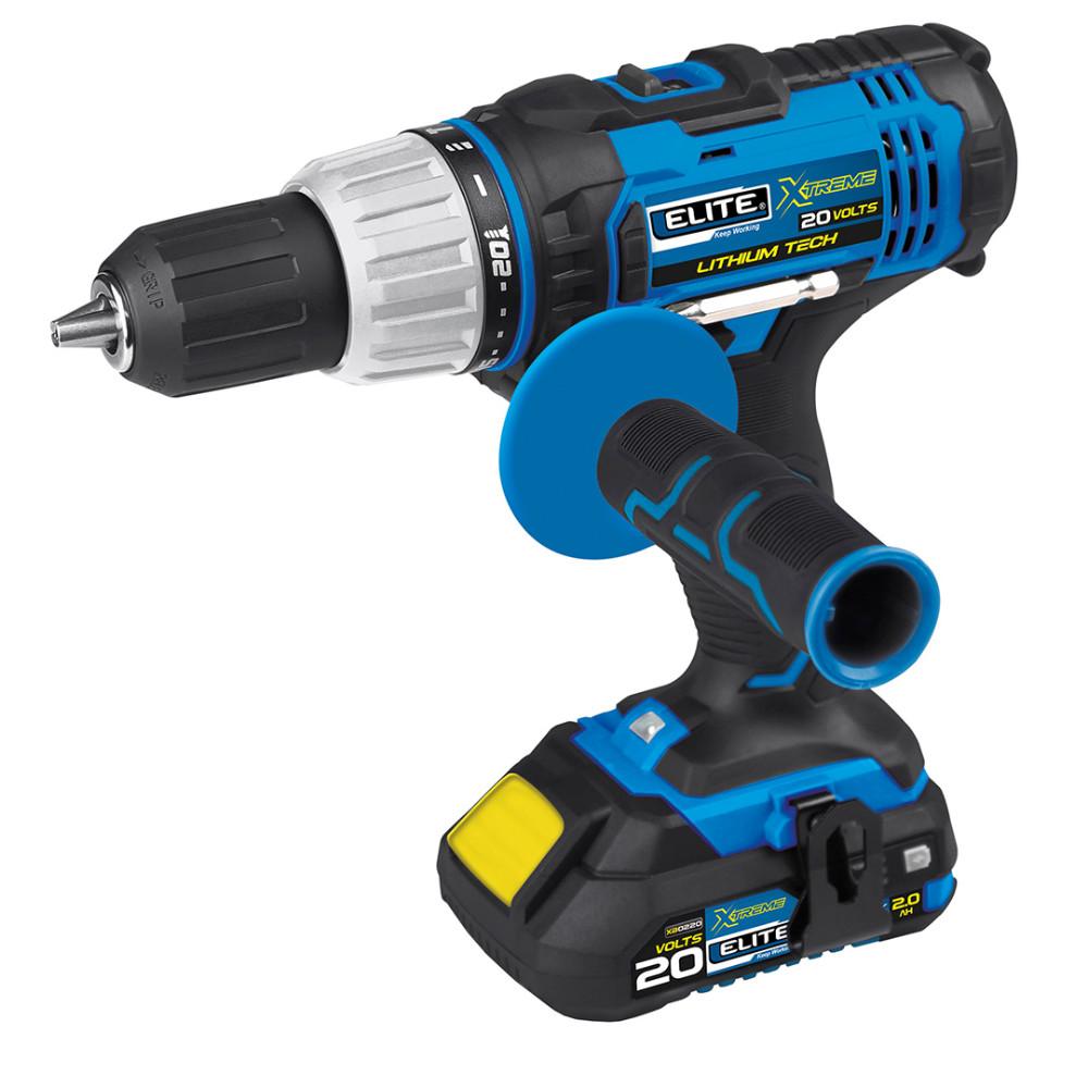 TALADRO ELITE PERCUTOR DE 1/2 INALAMBRICO ION DE LITIO 20V INLC 2 BATERIAS 2AH ESTUCHE PLASTICO (XID20)