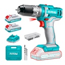 TALADRO INALAMBRICO 1/32/3/8" 20V INCLUYE 2 BATERIA 2.0Ah, 1CARGADOR Y 50 ACCESORIOS CAJA PLASTICA INDUSTRIAL TOTAL(UTIDLI201452)