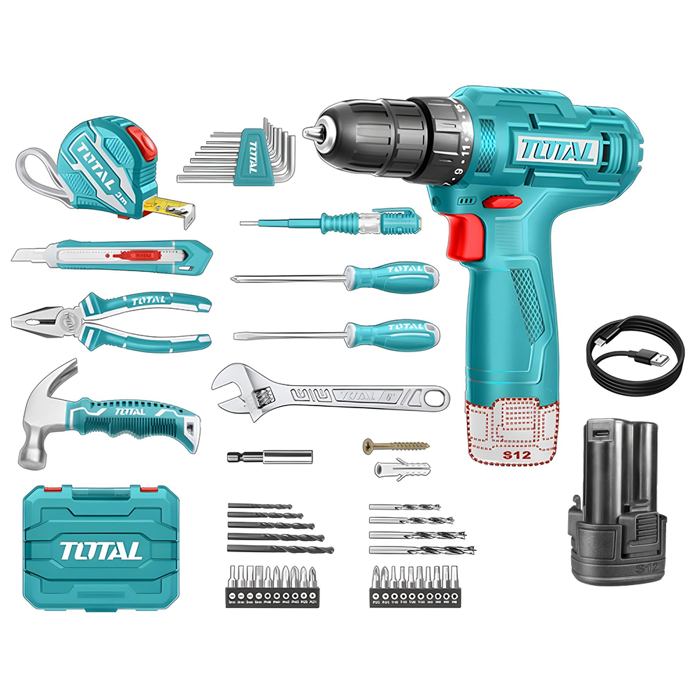 TALADRO INALAMBRICO 3/8 (10MM) + KIT DE HERRAMIENTAS 89 PZS TOTAL (THKTHP10892)
