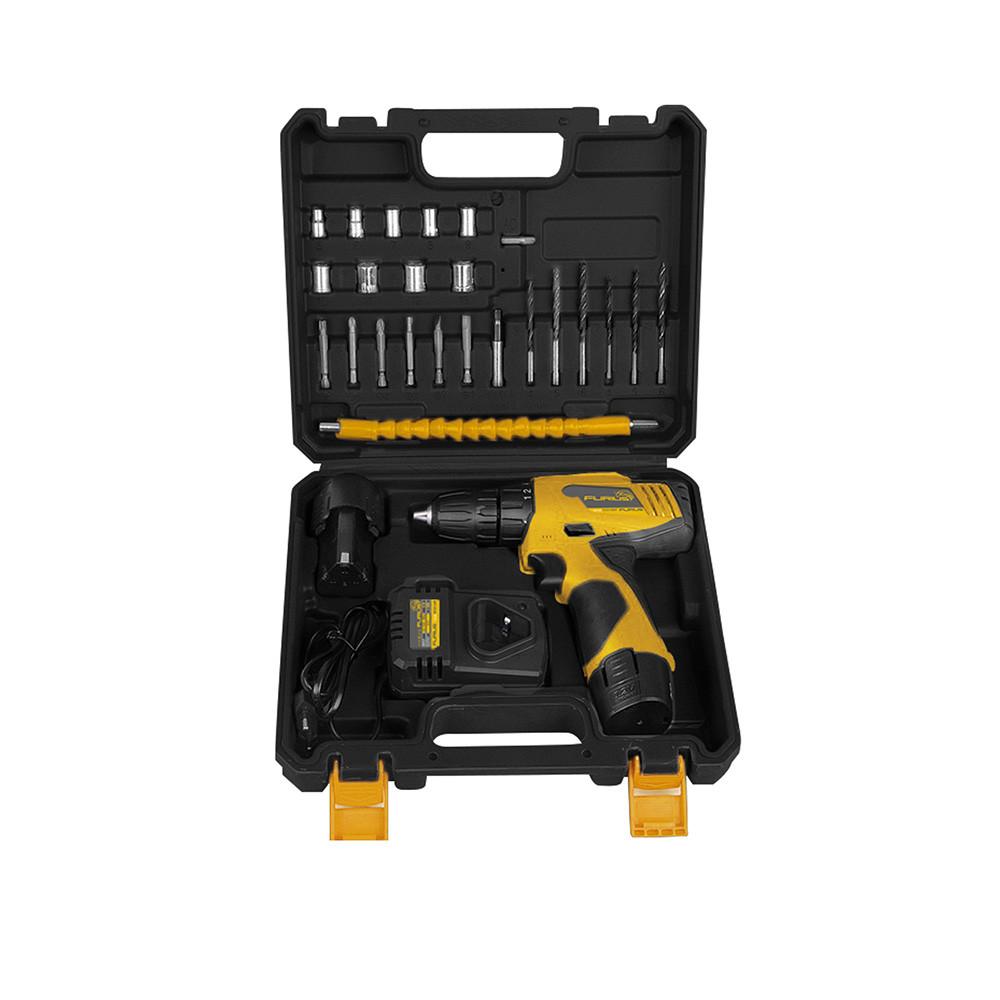 TALADRO INALAMBRICO 3/8" 12V INCLUYE 2 BATERIAS CON ESTUCHE PLASTICO + 27PZS FURIUS (FCD12KIT)