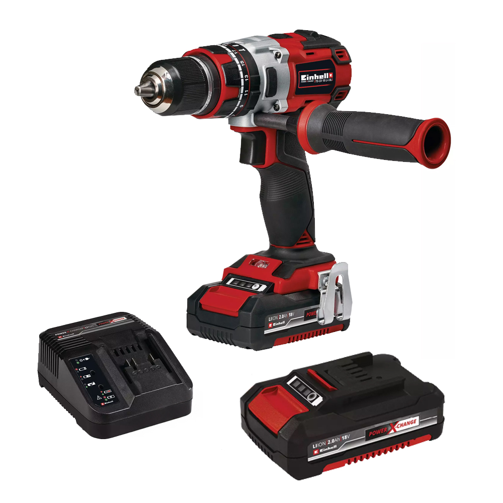 TALADRO INALAMBRICO PERCUTOR BRUSHLESS 1/2 INCLUYE 2 BATERIAS 18V 2 AH Y CARGADOR EINHELL (TE-CD 18 LI-I BL )(4513878)