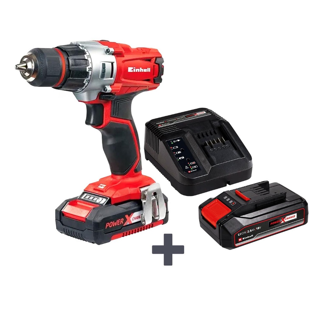 TALADRO INALAMBRICO PERCUTOR BRUSHLESS 1/2 INCLUYE 2 BATERIAS 18V 2.5AH Y CARGADOR EINHELL (TE-CD 18/50 LI-I )(4513942)