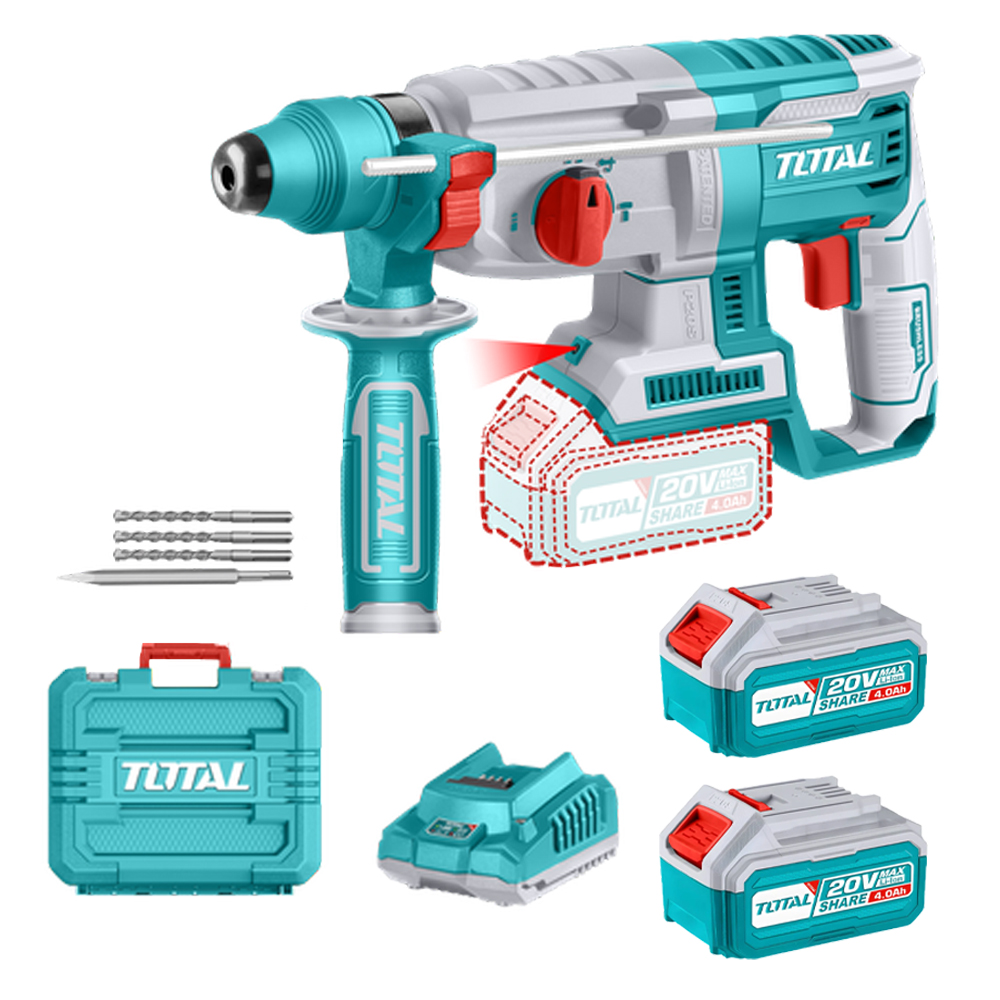 TALADRO ROTOMARTILLO 20V SDS PLUS 2,5 JULES INCLUYE 2 BATERIAS Y 1 CARGADOR SUPER TOTAL (UTRHLI202287)