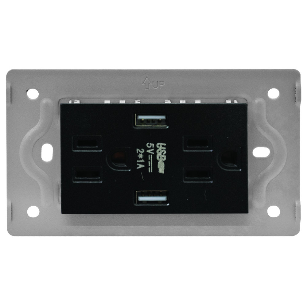 TOMA DOBLE + 2 USB LUXOR NEGRA INTERCAMBIABLE SIN TAPA DUKE ENERGY (V17-032)