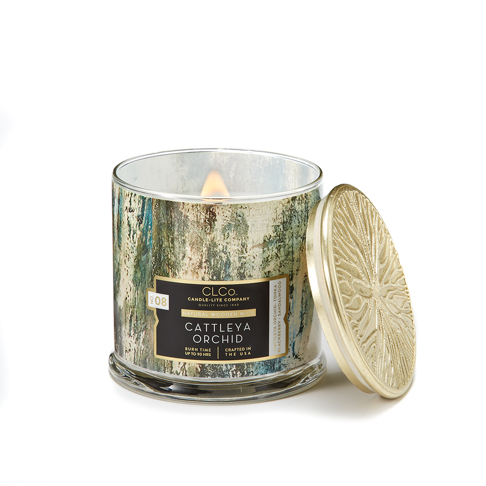 VELA 14 OZ TAPA DORADA PABILO EN MADERA CATTLEYA ORCHID CANDLE LITE (4330665)