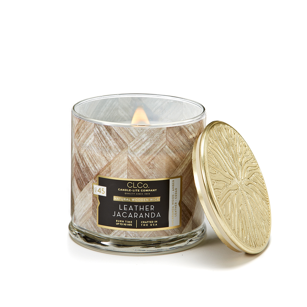 VELA 14 OZ TAPA DORADA PABILO EN MADERA LEATHER JACARANDA CANDLE LITE (4330668)