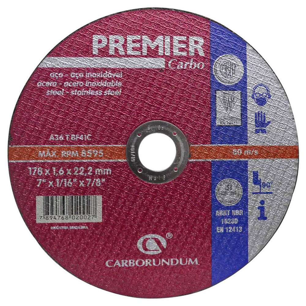 DISCO PREMIER CARBORUNDUM CORTE METAL/ACERO INOX 7 PLANO (7X1/16X7/8)(66252840272)