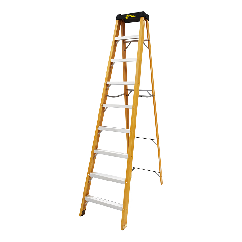 ESCALERA DE FIBRA DE VIDRIO 8 PELDANOS CAP 150 KILOS USO INDUSTRIAL UDUKE CON PLATAFORMA  (HT3185)