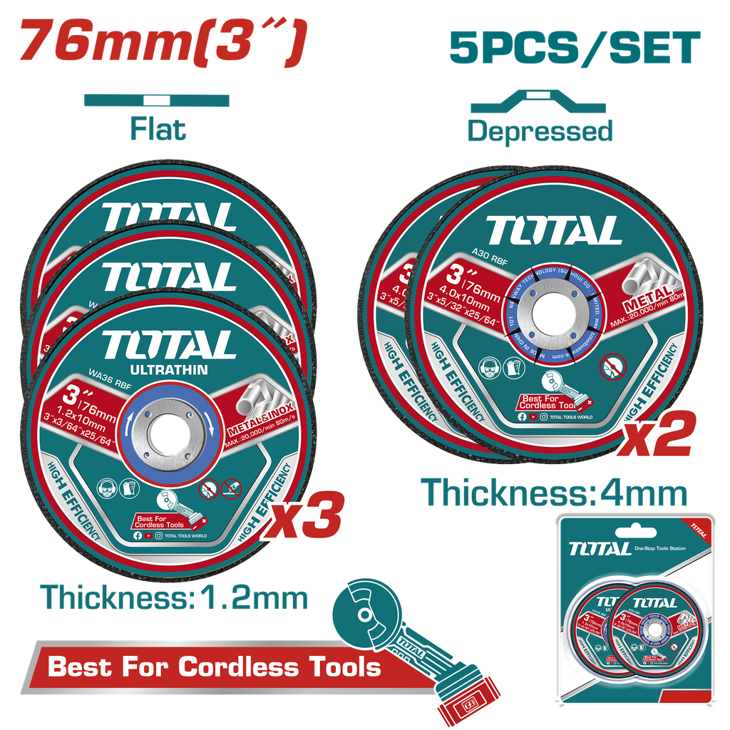 JUEGO DE DISCOS DE CORTE 3 " X 5 PZS SUPER TOTAL (TAC303768)