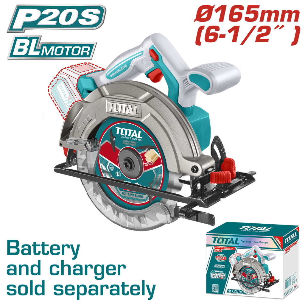 SIERRA CIRCULAR INALAMBRICA 20V 6 1/2 BATERIA Y CARGADOR NO INCLUIDO  INDUSTRIAL SUPER TOTAL  (TSLI1652)