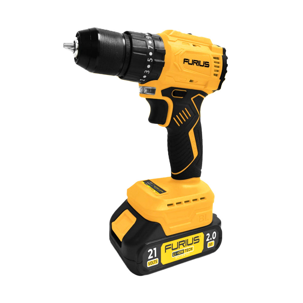 TALADRO FURIUS PERCUTOR DE 3/8 INALAMBRICO 21V 45NM INCLUYE 2 BATERIAS 2AH (FBD2110)