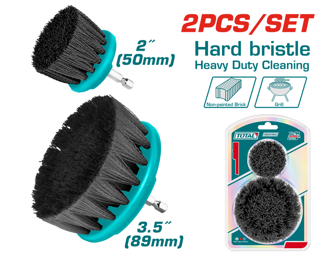 SET DE CEPILLO PARA TALADRO   3,5" JUEGO X 2 PCZ CERDA DURA INDUSTRIAL SUPER TOTAL (TACH1235)