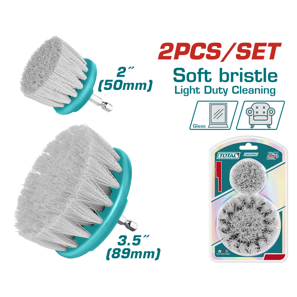 SET DE CEPILLO PARA TALADRO 3,5" JUEGO X 2 PCZ  CERDA SUAVE INDUSTRIAL SUPER TOTAL (TACS3235)