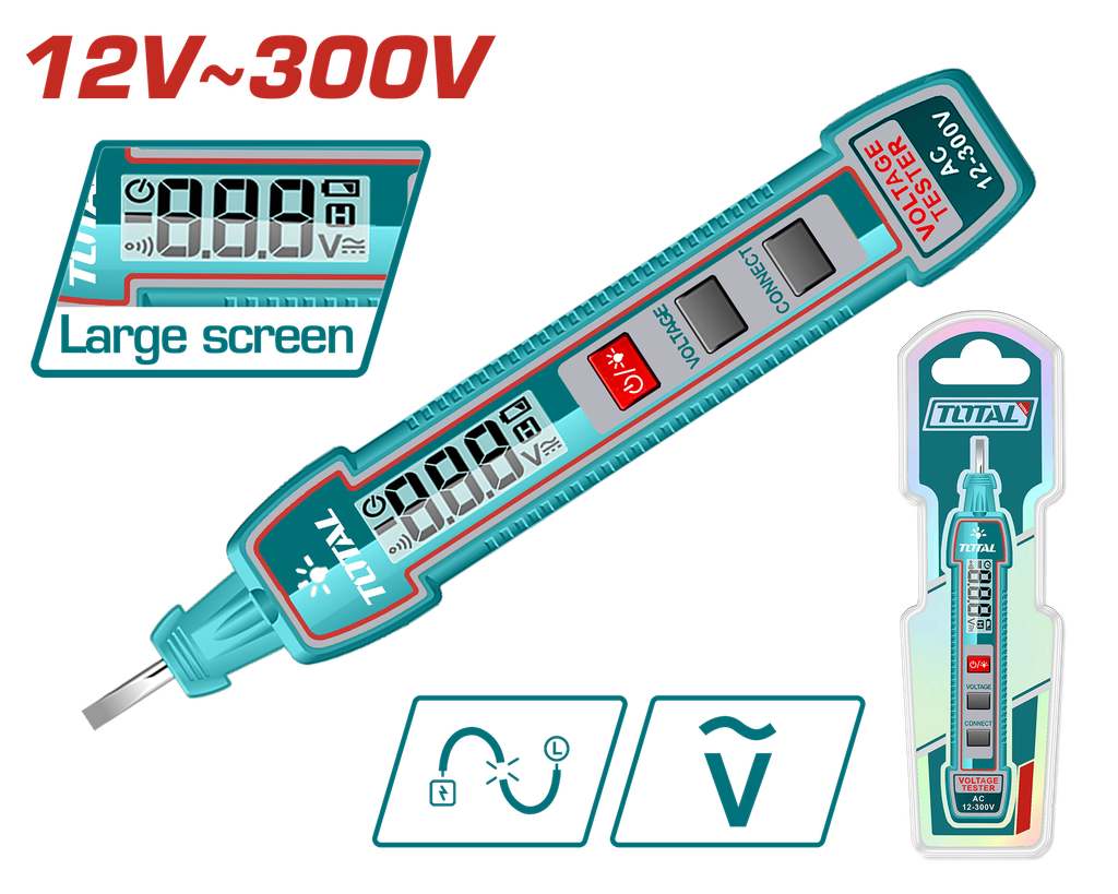 PROBADOR DE CORRIENTE DIGITAL 12V - 300V  INDUSTRIAL SUPER  TOTAL (THTS33001)
