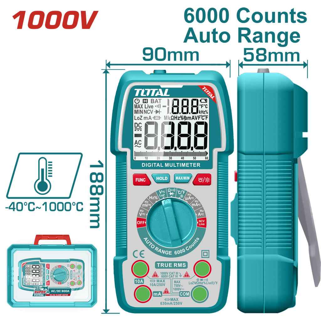 TESTER DIGITAL 1000V INDUSTRIAL  SUPER  TOTAL (TMT5310004)