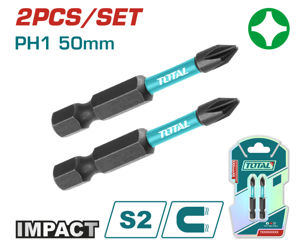 PUNTAS TALADRO DOBLE  IMANTADA 50MM (+) (+) JUEGO X 2 PZS INDUSTRIAL SUPER TOTAL (TACIM71PH150)