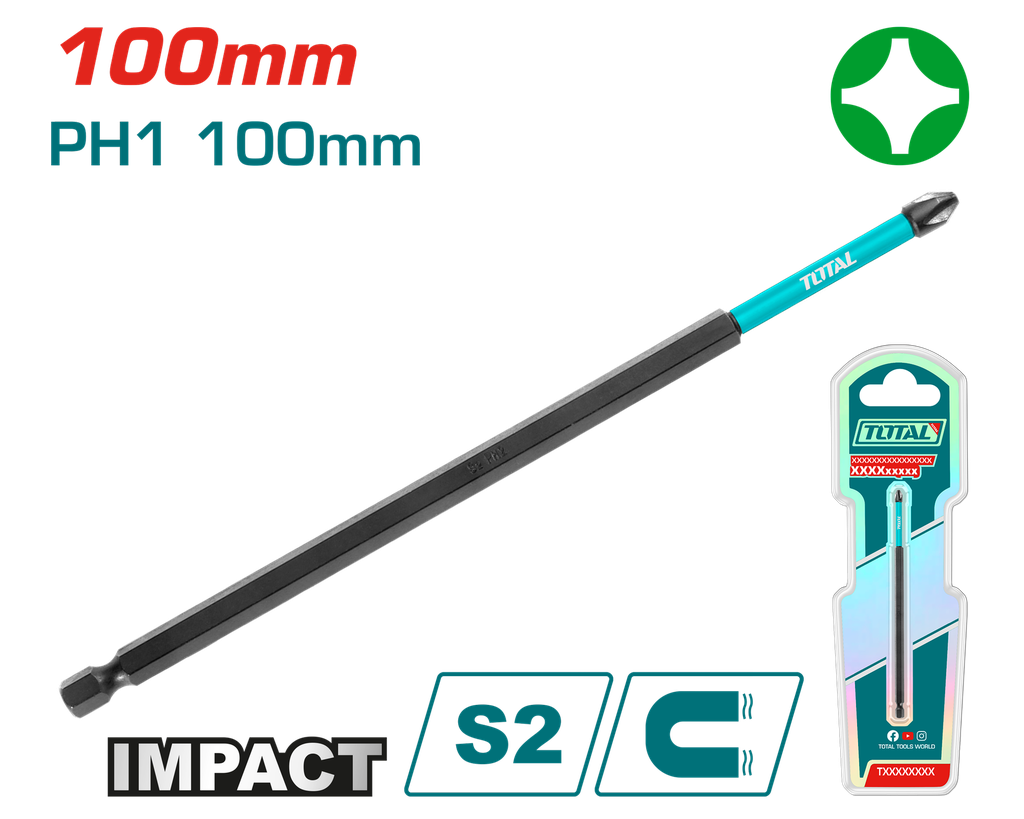 PUNTA TALADRO IIMANTADA 100MM (+)  INDUSTRIAL SUPER TOTAL (TACIM71PH1100)