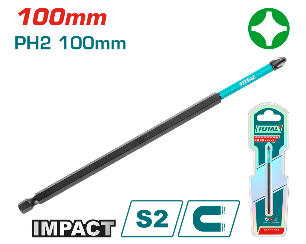 PUNTA TALADRO IMANTADA 100MM (+)  INDUSTRIAL SUPER TOTAL (TACIM71PH2100)