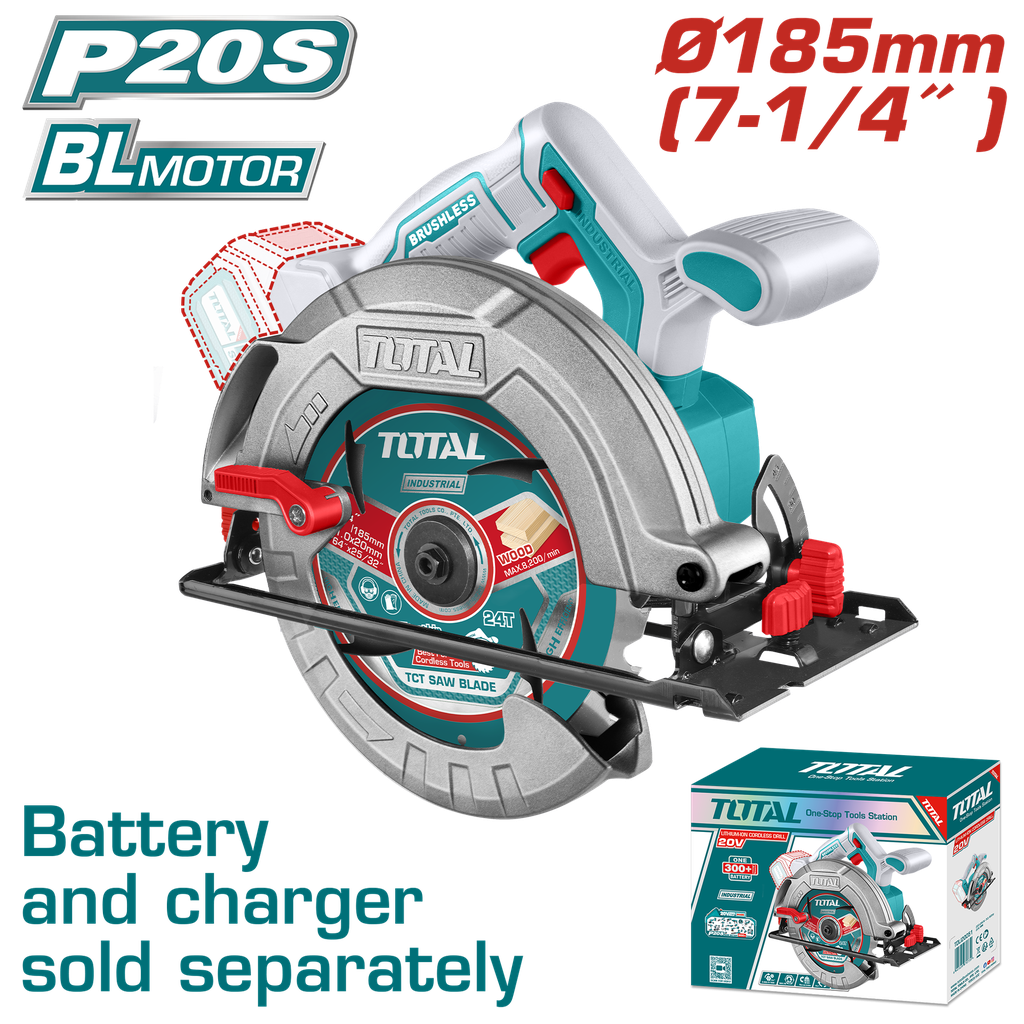 SIERRA CIRCULAR INALAMBRICA 20V 7 1/4 BATERIA Y CARGADOR NO INCLUIDO  INDUSTRIAL SUPER TOTAL  (TSLI1851)