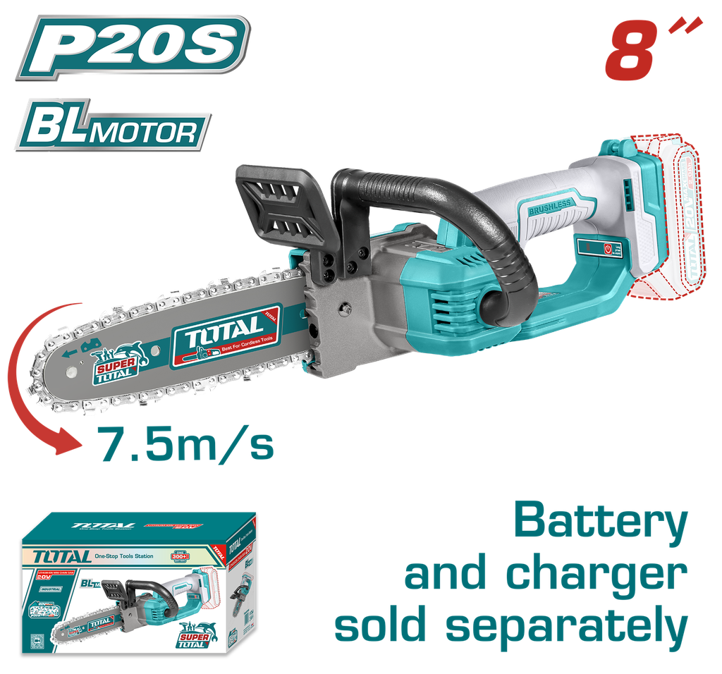 MOTOSIERRA INALAMBRICA 8" 20V INDUSTRIAL BATERIA Y CARGADO NO INCLUIDO SUPER TOTAL (TGSLI2085)
