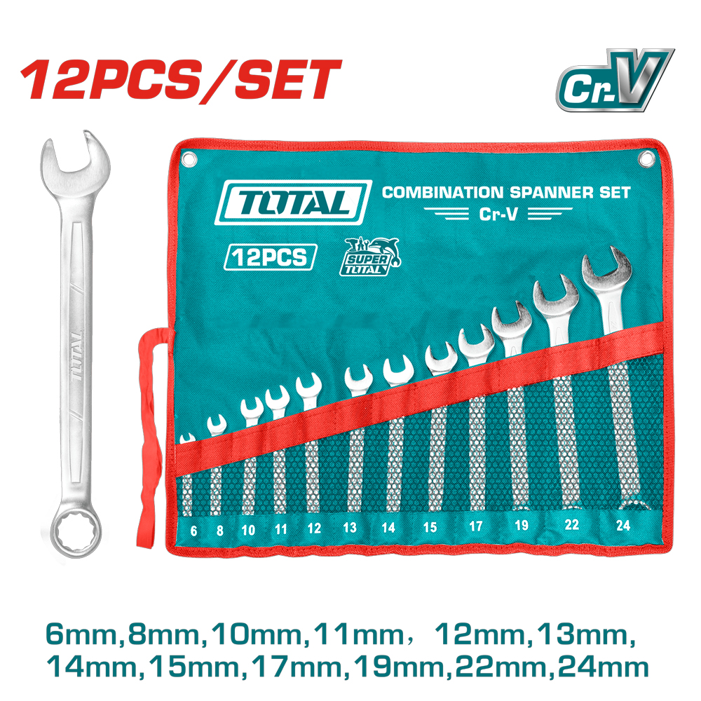 LLAVE MIXTA JUEGO X 12 PZS 6-24MM CRV INDUSTRIAL SUPER TOTAL (THT1022121A)