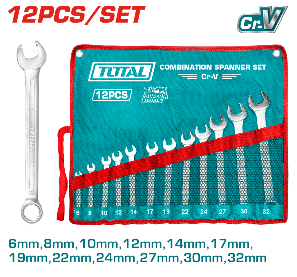 LLAVE MIXTA JUEGO X 12 PZS 6-32MM CRV INDUSTRIAL SUPER TOTAL (THT1022122)