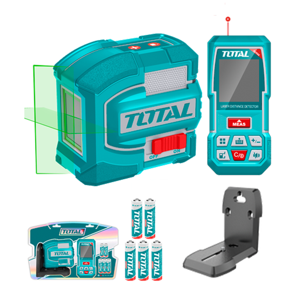 KIT DE NIVEL LASER 0-35M  LUZ VERDE  INDUSTRIAL (TLL156601) + MEDIDOR DE DISTANCIAS LASER 60MTS (TMT57026) SUPER TOTAL (TOSLL0401)